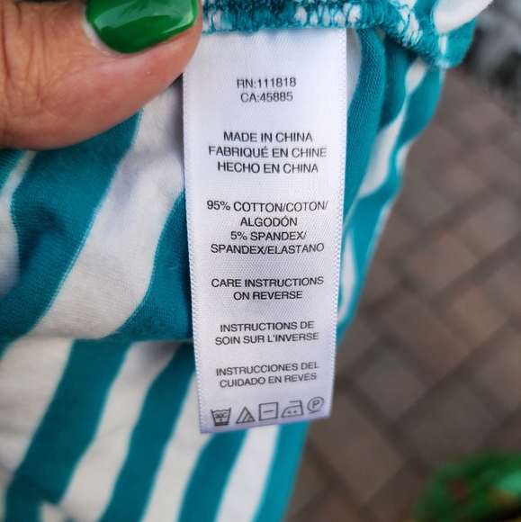 Michael Kors stripped stretch shirt, aqua & white, Sz Medium, EUC - Picture 3 of 8